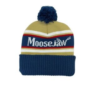 Vintage Broner Moose Jaw Multicolor Pom Knit Beanie Canada Made in USA Rare